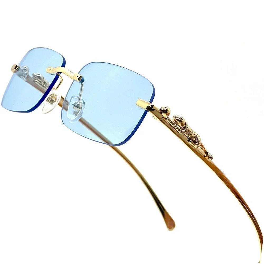 Men Women Rimless Blue Lens Gold Sunglasses Classic Retro Vintage Shades‎ classy